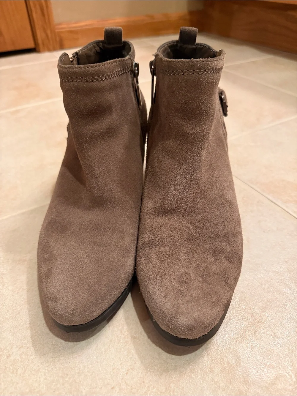 Blondo Brown Suede Ankle Booties with Wood Block Heel